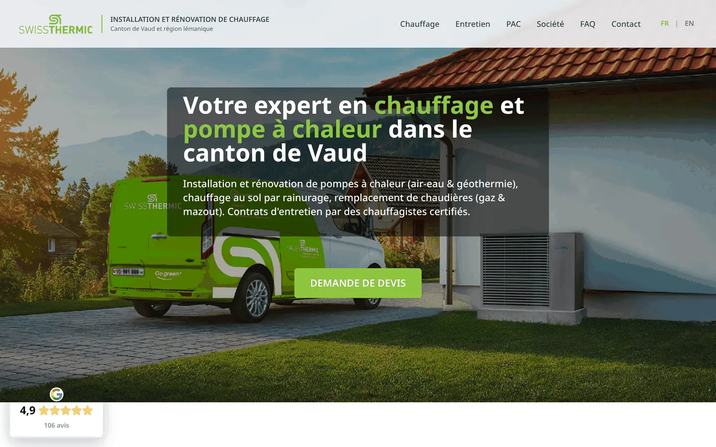 Aperçu du site Landing page Swissthermic